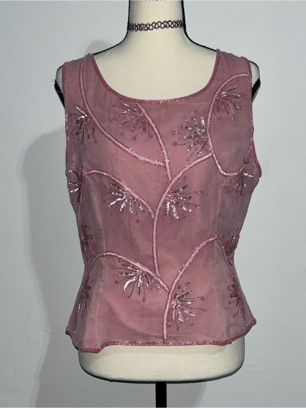 Vintage Pure Silk India Pink Beaded Sequin Blouse